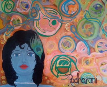 Malerei mit dem Titel "krsna o rei do univ…" von Radharani, Original-Kunstwerk, Acryl