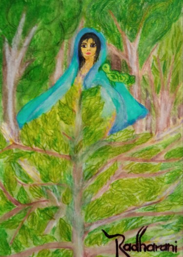 Pintura intitulada "Vrnda - Devi II" por Radharani, Obras de arte originais, Aquarela