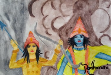 Pittura intitolato "A batalha de kuruks…" da Radharani, Opera d'arte originale, Acquarello