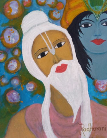 Pintura intitulada "O sábio Vyasadeva e…" por Radharani, Obras de arte originais, Acrílico