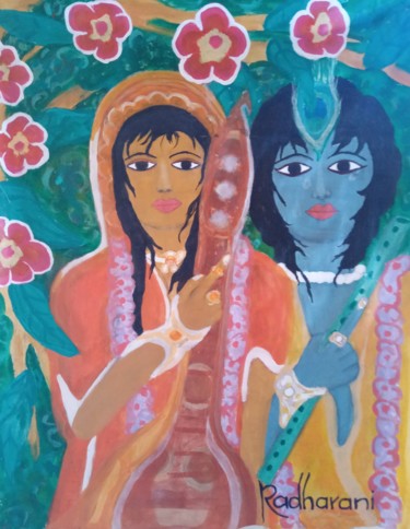 Malerei mit dem Titel "O casal supremo" von Radharani, Original-Kunstwerk, Acryl