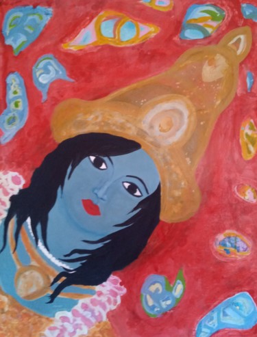 Malarstwo zatytułowany „Krsna no coração-Pi…” autorstwa Radharani, Oryginalna praca, Akryl