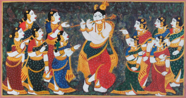 Pittura intitolato ""Krishna playing fl…" da Radhika G, Opera d'arte originale, Acrilico