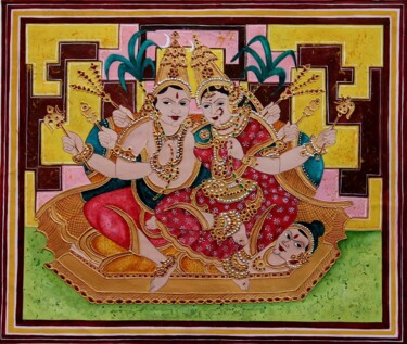 Schilderij getiteld "“Kamakameshwari”" door Radhika G, Origineel Kunstwerk, Acryl