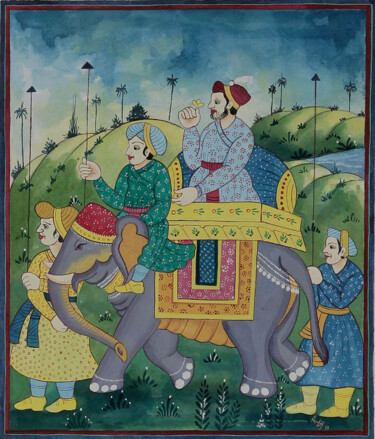 Malerei mit dem Titel "“Emperor riding ele…" von Radhika G, Original-Kunstwerk, Aquarell