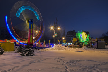 Photographie intitulée "Carousel at night" par Art$Art, Œuvre d'art originale, Photographie numérique