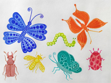Картина под названием "Insects in childs w…" - Art$Art, Подлинное произведение искусства, Акварель
