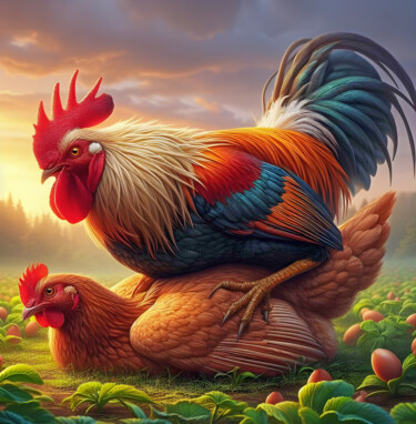 Arte digital titulada "Rooster impregnates…" por Art$Art, Obra de arte original, Trabajo Digital 2D