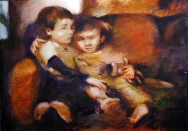 Painting titled "couch buddies" by Gregory Radionov, Original Artwork, Oil