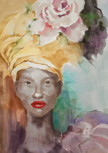 Painting titled "African American or…" by Anna Radis (Anna Radis Art), Original Artwork, Watercolor