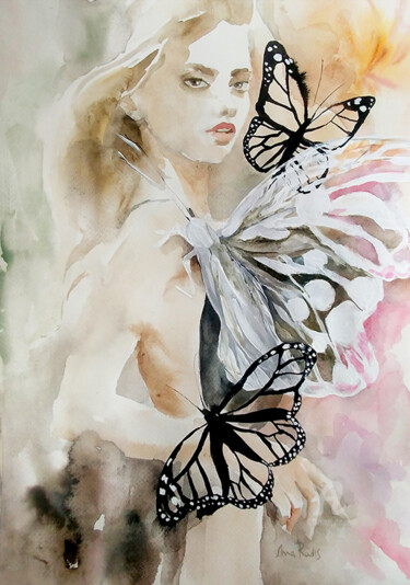 Pintura intitulada "The butterfly effect" por Anna Radis (Anna Radis Art), Obras de arte originais, Aquarela