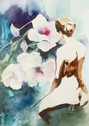 Pintura intitulada "Nude art -Mila" por Anna Radis (Anna Radis Art), Obras de arte originais, Aquarela
