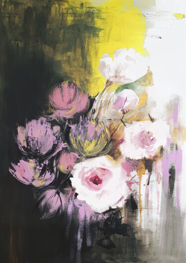 Картина под названием "White roses" - Anna Radis (Anna Radis Art), Подлинное произведение искусства, Акрил