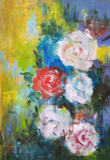 Painting titled "Pampered roses" by Anna Radis (Anna Radis Art), Original Artwork, Acrylic