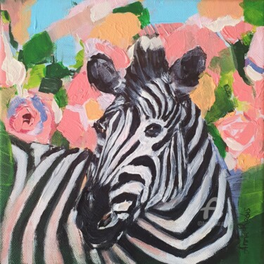 Pittura intitolato "Zebra in the garden" da Anna Radis (Anna Radis Art), Opera d'arte originale, Acrilico