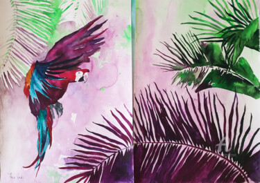Malerei mit dem Titel "Parrot" von Anna Radis (Anna Radis Art), Original-Kunstwerk, Aquarell