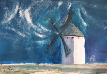 Painting titled "Old windmill" by Anna Radis (Anna Radis Art), Original Artwork, Acrylic