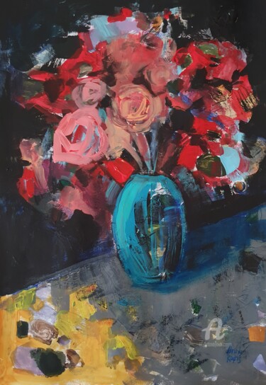 Pintura titulada "Turquoise vase" por Anna Radis (Anna Radis Art), Obra de arte original, Acrílico