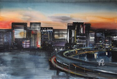 Painting titled "Tokyo" by Anna Radis (Anna Radis Art), Original Artwork, Watercolor