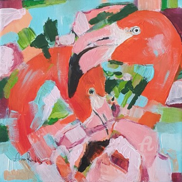 Malerei mit dem Titel "Flamingo couple" von Anna Radis (Anna Radis Art), Original-Kunstwerk, Acryl