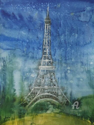 Malerei mit dem Titel "The Eiffel Tower" von Anna Radis (Anna Radis Art), Original-Kunstwerk, Aquarell