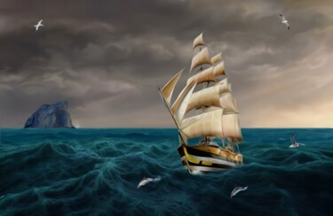 Digital Arts titled "Homecoming sailing…" by Radiy Bohem, Original Artwork, Digital Painting