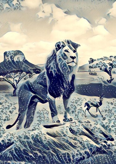 Grafika cyfrowa / sztuka generowana cyfrowo zatytułowany „Lion, african anima…” autorstwa Radiy Bohem, Oryginalna praca, Gwa…