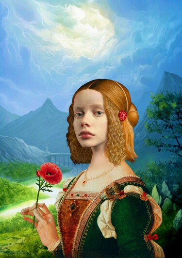 Digital Arts titled "Girl with poppy por…" by Radiy Bohem, Original Artwork, Oil