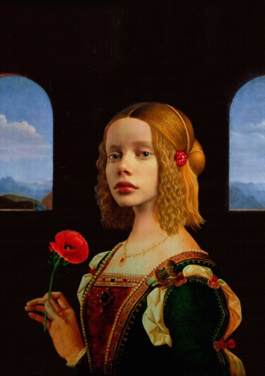 Arts numériques intitulée "Girl with poppy por…" par Radiy Bohem, Œuvre d'art originale, Peinture numérique