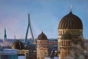 Painting titled "The Cathedral" by Radmila Lipska, Original Artwork, Oil Mounted on Wood Stretcher frame