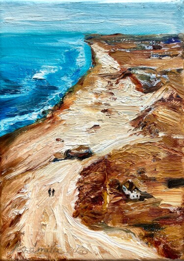 Painting titled "Seaside walk" by Radmila Lipska, Original Artwork, Oil Mounted on Wood Stretcher frame