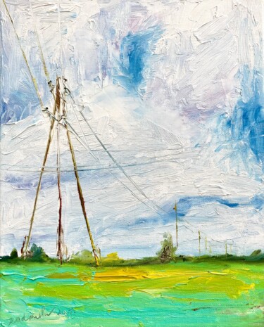 Malarstwo zatytułowany „Latgale landscape” autorstwa Radmila Lipska, Oryginalna praca, Olej Zamontowany na Drewniana rama no…