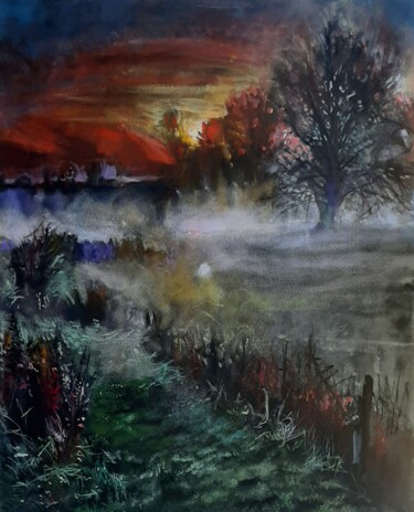 Malarstwo zatytułowany „Wieczorna mgła” autorstwa Radosław Szatkowski, Oryginalna praca, Akryl