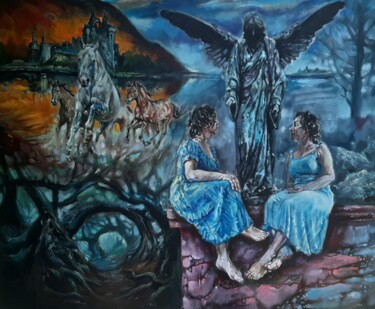 Schilderij getiteld "Rozmowa pod aniołem" door Radosław Szatkowski, Origineel Kunstwerk, Acryl Gemonteerd op Frame voor hout…