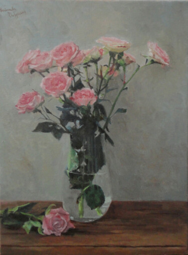 Pintura intitulada "Pink roses" por Radosveta Zhelyazkova, Obras de arte originais, Óleo