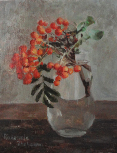 Malerei mit dem Titel "Red fruits in a vase" von Radosveta Zhelyazkova, Original-Kunstwerk, Öl