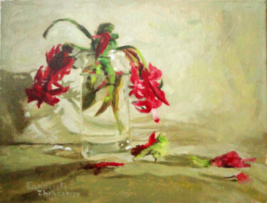 Painting titled "Pink flower in water" by Radosveta Zhelyazkova, Original Artwork, Oil