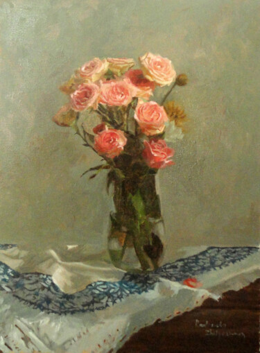 Peinture intitulée "Small pink roses" par Radosveta Zhelyazkova, Œuvre d'art originale, Huile