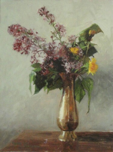Painting titled "Lilac and dandelion" by Radosveta Zhelyazkova, Original Artwork, Oil