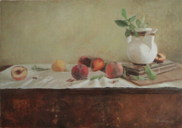 Peinture intitulée "Peaches and gardeni…" par Radosveta Zhelyazkova, Œuvre d'art originale, Huile