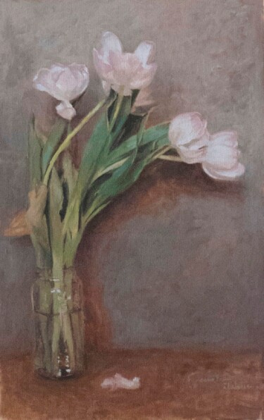 Schilderij getiteld "Five white tulips" door Radosveta Zhelyazkova, Origineel Kunstwerk, Olie