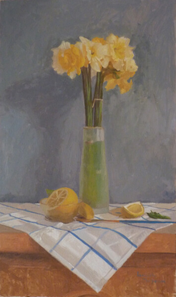 Картина под названием "Yellow daffodils an…" - Radosveta Zhelyazkova, Подлинное произведение искусства, Масло