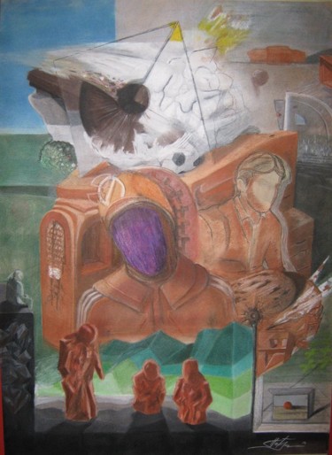 Tekening getiteld "Football miners" door Predrag Radovanovic, Origineel Kunstwerk, Pastel