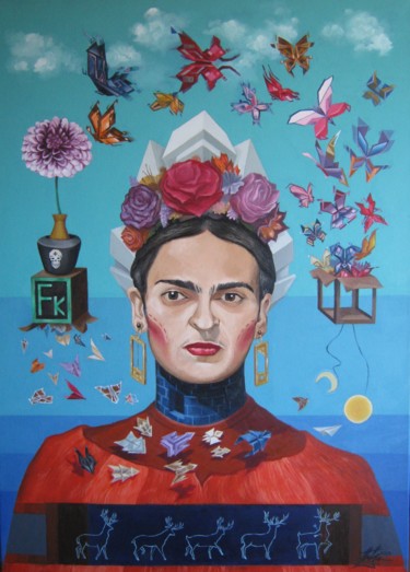 Malerei mit dem Titel "Frida Kahlo guillot…" von Predrag Radovanovic, Original-Kunstwerk, Öl
