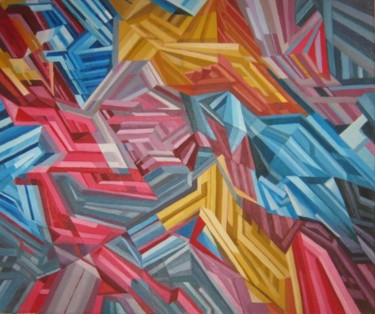 Peinture intitulée "Abstract  blue,yell…" par Predrag Radovanovic, Œuvre d'art originale, Huile
