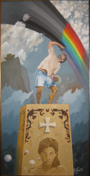 Malerei mit dem Titel "Struggle for rainbow" von Predrag Radovanovic, Original-Kunstwerk, Öl