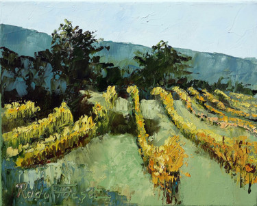 Peinture intitulée "Paysage avec vigne" par Radu Focsa, Œuvre d'art originale, Huile