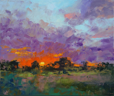 Painting titled "Coucher de soleil e…" by Radu Focsa, Original Artwork, Oil