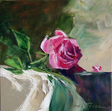 Painting titled "Rose rouge, étude" by Radu Focsa, Original Artwork, Oil