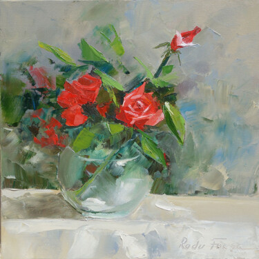 Pintura intitulada "Roses dans un vase…" por Radu Focsa, Obras de arte originais, Óleo